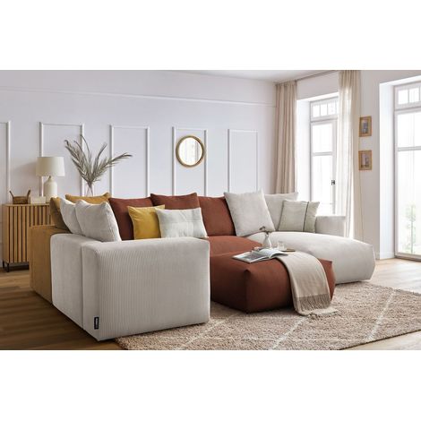 BOBOCHIC - Canapé panoramique fixe modulable VOLTAIRE avec 1 méridienne, 1 angle, 2 chauffeuses et 1 pouf Angle droit Multicolore (1/5)