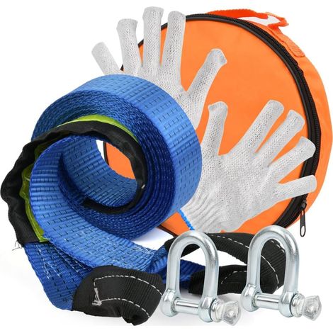 Heavy Duty 4.8mx5cm 7.5T (16500Lbs), Recovery Tow Strap with Reflective Strips, 2mm Thick Towing Belt for Road Car Breakdowns Recovery Straps, Tow Belt Strap Rope with 2 Gloves, 2 D Shackles (1/5)