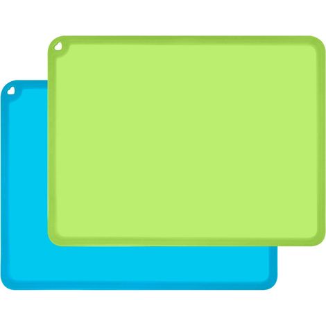 Juego de 2 alfombrillas de silicona antideslizantes con borde elevado, de 30x40 cm, para bebés y niños, color azul y verde. (1/5)