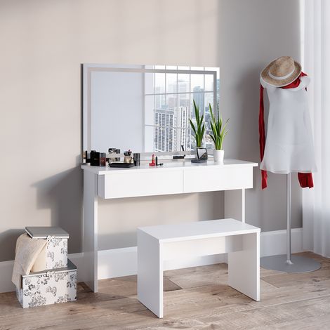 Schminktisch Azur, Weiß, 120 cm mit LED Spiegel und Bank, Vicco
