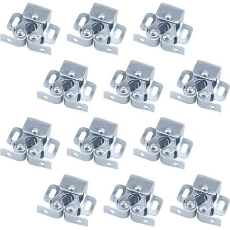 Lot de 12 loquets de porte Ulisem, ferme-portes, loquets à double galet pour meubles, portes battantes, portes d'armoires, loquets à double galet, loquets de porte d'armoire (argent) (1/4)