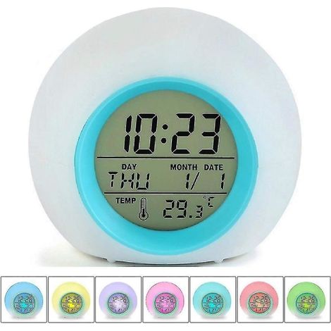 Réveil lumineux enfant coloré, Wake Up 7 sons de nature, veilleuse intérieur avec alarme douce, réveil pour chambre d’enfant, éveil progressif multicolore (1/4)
