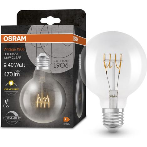 Osram, Lampada LED Vintage 1906 Classic Globe95, E27, 4.8W 470lm, 2700K, Dimmerabile, Trasparente