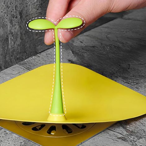 Couvercle de siphon en silicone jaune forme pousse de haricot Bouchon anti-odeur et anti-insectes pour sol de salle de bain Cache de vidange mignon pour prévenir les remontées d’odeurs (1/5)