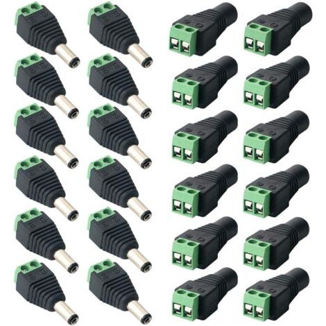Pair 24Pcs Professionnel DC Connecteur Plug, Barrel 12V DC Power Jack Connecteur Adaptateur, 12 Paires 2 Broches Mâle Prise & Femelle Jack Kit, pour CCTV Caméra LED Bande (5.5 X 2.1mm) (1/5)