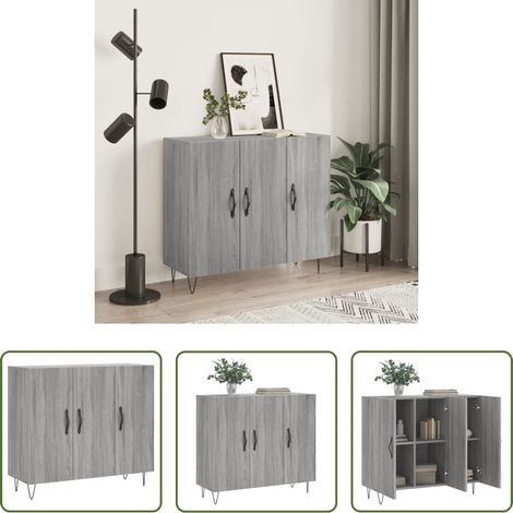vidaXL Metallbeine - Sideboard Grau Sonoma 90x34x80 cm Holzwerkstoff (1/5)