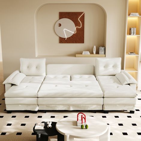 Divano letto modulare a U con letto estraibile e USB, 278x127 cm, beige OKMYHOME (1/5)