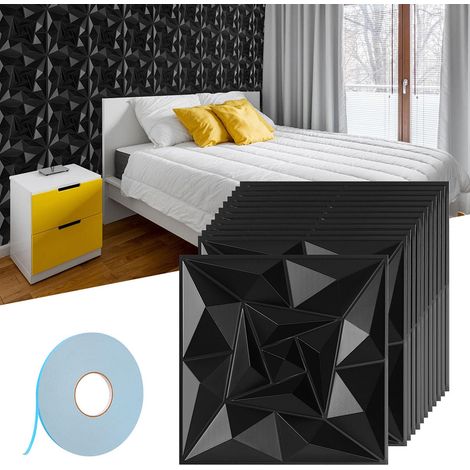 Panel mural 3D para pintar - paquete de 3 m² - lote de 12 piezas -  0,5 x 0,5 m - Blanco