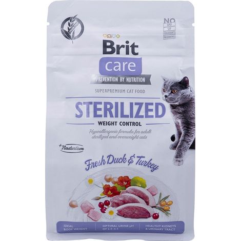 BRIT CARE GRAIN FREE STERILIZED WEIGHT CONTROL AVEC CANARD ET DINDE 0,4 KG 100-171295 (1/4)
