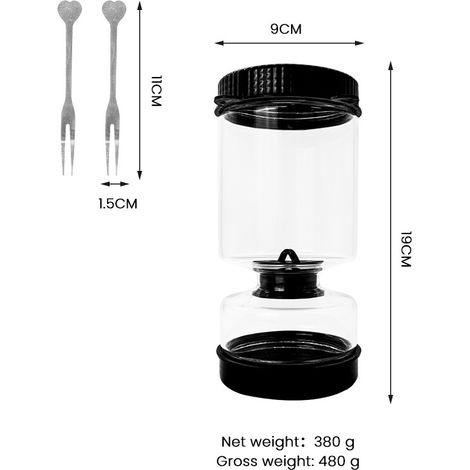Bocal en verre pour la conservation des légumes, avec séparateur humide/sec, livré avec 2 fourchettes, bocal en verre noir pour usag (1/5)