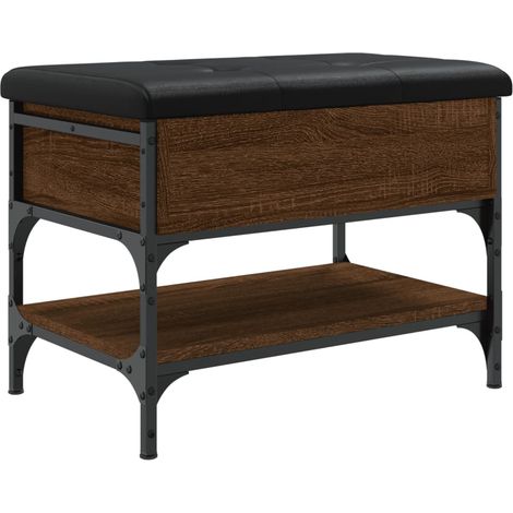 Banc de rangement à chaussures avec compartiment et coussin assise noir 62 x 42 x 45 cm bois d'ingénierie couleur chêne marron DEC024870 (1/5)