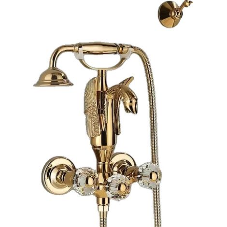 Grifo de bañera, mezclador de agua fría y caliente, acabado electrolítico, color oro. (1/2)