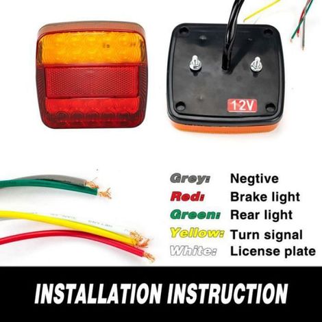 Lot de 2 Feux arrière LED, ABS, 12V, rouge et jaune, pour remorque, camion, caravane (1/3)