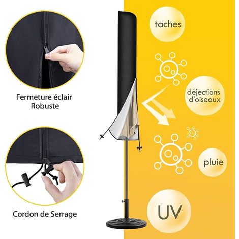 Sunshade Cover, Oxford Fabric Protective Cover, Windproof, Anti-UV, Tear Resistant with Zip, Rodless (140 x 25.5/27 cm)
