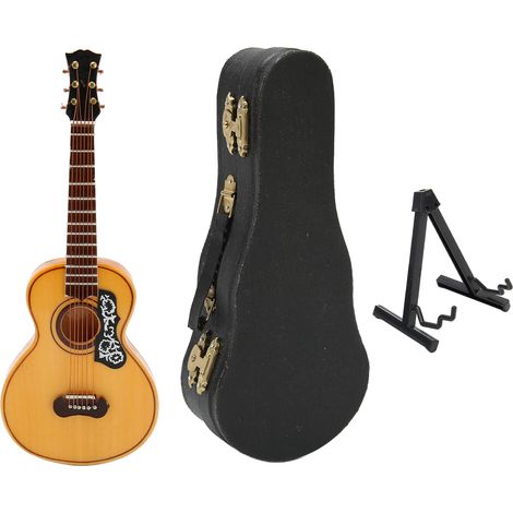 Mini guitare acoustique décorative en bois de tilleul 17 cm avec support, artisanat miniature pour remise de diplôme (1/5)