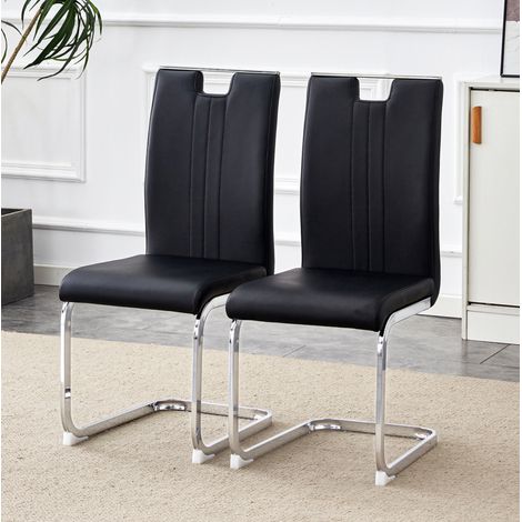 Set di 2 sedie da pranzo in ecopelle con schienale ergonomico e gambe antiscivolo, stile moderno, nero (1/5)