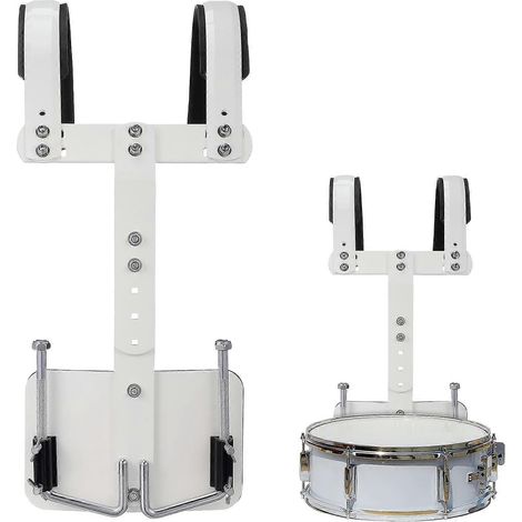 Caisse claire réglable, cadre arrière en aluminium, caisse claire de marche, accompagnement, percussions, sangle d'épaule, accessoires de caisse claire (blanche) (1/5)