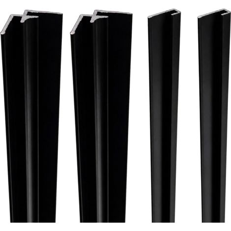 Kit 4 Profilés Aluminium Dibond 3 mm - 2 Finitions + 2 Angles - 210 cm - Laqué Noir Mat - Habillage Mural Salle de Bain & Cuisine - Homewell (1/4)