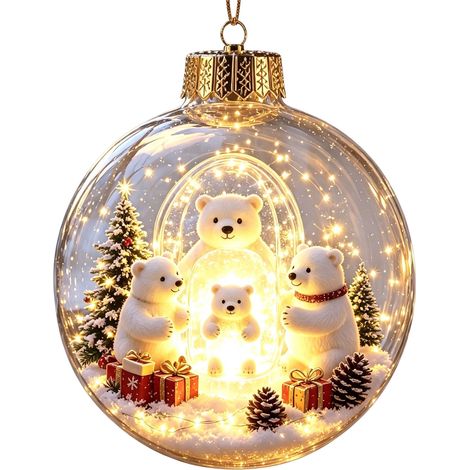 Boule de Noël en cristal acrylique transparent, décoration lumineuse suspendue en forme de lapin endormi, style américain, pendentif pour sapin de Noël avec animaux de compagnie. (1/5)