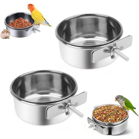 Lot de 2 mangeoires pour oiseaux - Mangeoire pour perroquets - Abreuvoir pour cage - Mangeoire pour animaux - Avec support à clip - Mangeoire en acier inoxydable - Convient aux perroquets et autres pe (1/5)
