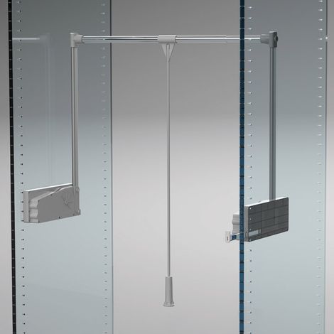 Elévateur de penderie double - Charge : 10 kg - Décor : Gris alu - Décor tube : Chromé - Hauteur : 910 mm - Largeur maxi : 1150 mm - Largeur mini : 750 mm - AMBOS (1/7)