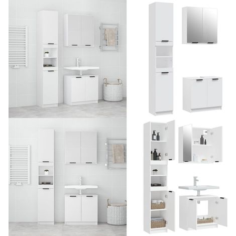 3-tlg. Badmöbel-Set Weiß Holzwerkstoff - Badmöbel Set - Badezimmermöbel - Holzwerkstoff - Weißer Schrank - Spiegelschrank - Home & Living (1/5)