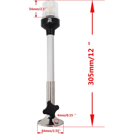 Feu de navigation à 360° en acier inoxydable marin, feu de navigation fixe à fond rond, feu de mouillage/signal à LED réglable - 30,5 cm (2033S-12) - Feu à 360° (1/4)