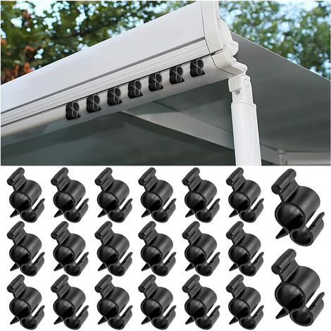 Set di 20 clip per tende da sole per luci decorative, ganci multifunzionali per tende da sole di camper, roulotte e camper (nero) (1/5)