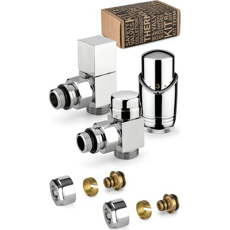 Kit valvole d'arredo termostatizzabili colore cromo modello quadro con raccordo per tubo multistrato APM 107KC 015 M 16 12  Cromo