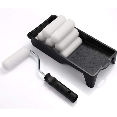 Rouleau à peinture en mousse avec housse de rechange de 10 cm et bac à peinture en mousse pour réparations à domicile (12 pièces) (1/5)