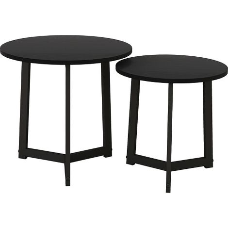 Ensemble de 2 tables basses rondes, avec structure en acier, idéales pour le salon. Supporte jusqu'à 35 kg et est disponible en noir.Sur place