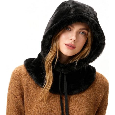 Warme Sturmhaube mit Plüschfutter für Damen, winddicht, verstellbar, schwarz (1/5)