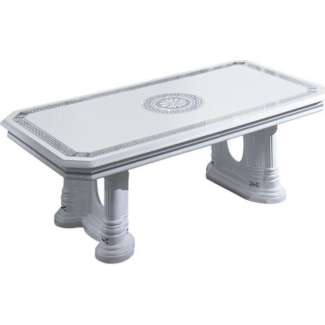 Table basse rectangulaire bois vernis laqué brillant blanc et gris Vinza 130cm (1/4)