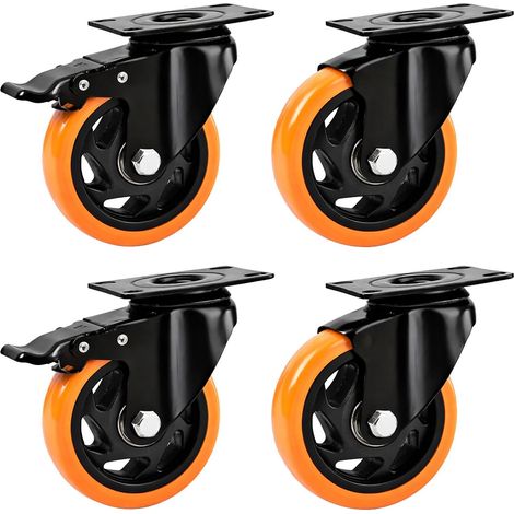 100mm Swivel Castors Set, Steel & PVC, 150kg Load (1/5)