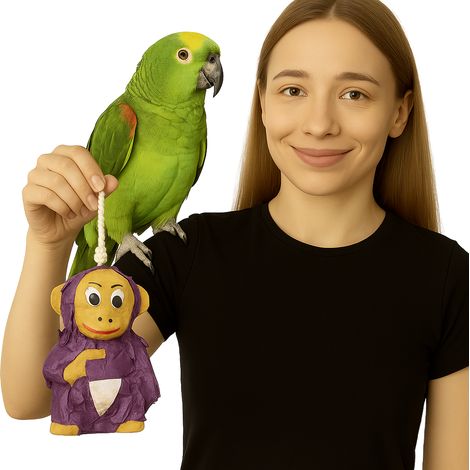 Piñata a forma di scimmia con dolcetti - un giocattolo per tutti i pappagalli (1/3)