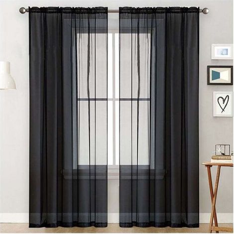 1PC noir Rideaux transparents salon tringle poche fenêtre rideaux panneaux chambre rideaux semi-transparents en voile (1/4)