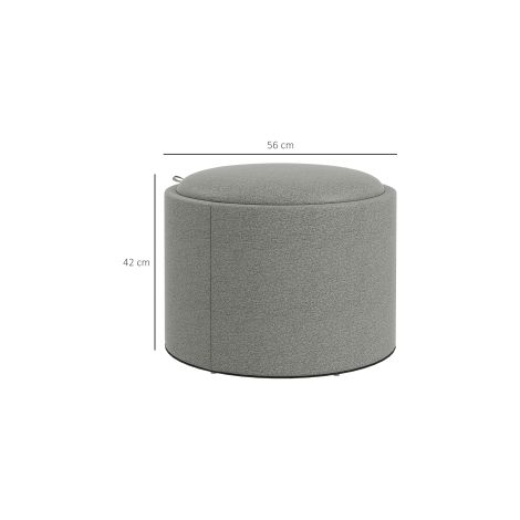 Pouf ottoman rond gris en tissu aspect lin avec coffre de rangement et couvercle rabattable pour salon et chambre (1/5)