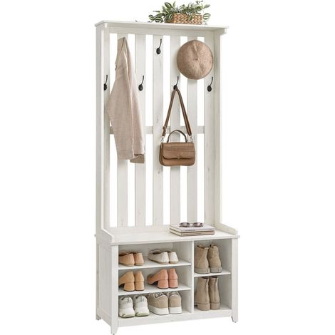 Attaccapanni con scarpiera appendiabiti con ripiano portascarpe 7 doppi ganci per ingresso camera da letto soggiorno 35 x 81 x 180 cm bianco nuvola 120007060