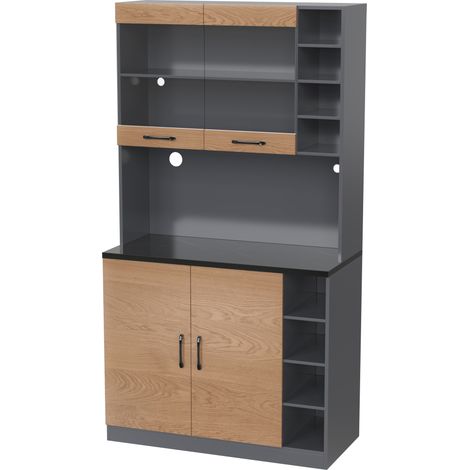 Buffet, hauteur réglable, éclairage led, 100 x 47 x 187 cm, bois et MDF, bois naturel (1/5)