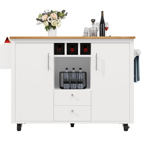 CAIziÎlot de cuisine buffet 120 x 73 (45) x 92 cm, meuble de cuisine, chariot de cuisine avec plan de travail rabattable, porte-serviettes, range-épices, étagère de porte, range-bouteilles et étagères