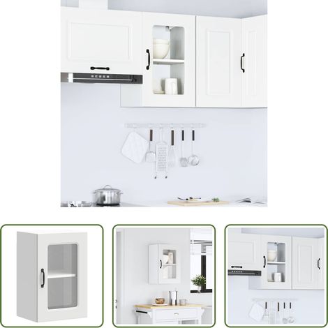Rangement cuisine -  Armoire murale de cuisine avec porte en verre Kalmar blanc (1/5)