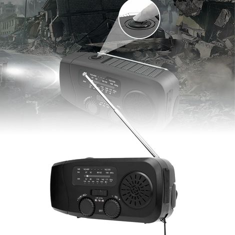 Radio portable multifonctionnelle à énergie solaire avec lampe torche rechargeable et générateur à manivelle, radio d'urgence. (1/5)