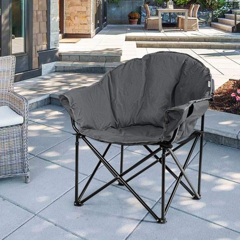 COSTWAY Chaise de Camping Pliante Surdimensionnée avec Coussin Rembourré,Porte-gobelet,Sac de Transport (1/5)
