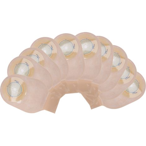 10 poches de stomie monobloc vidables, couvercle de stomie, ouverture de 20 à 60 mm (type clip) (1/5)