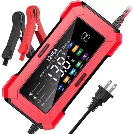 Ladegerät mit rotem Farbdisplay, 12V 6A, für Autobatterien, 12V Motorradbatterien und 12V Batterieladegeräte (1/4)