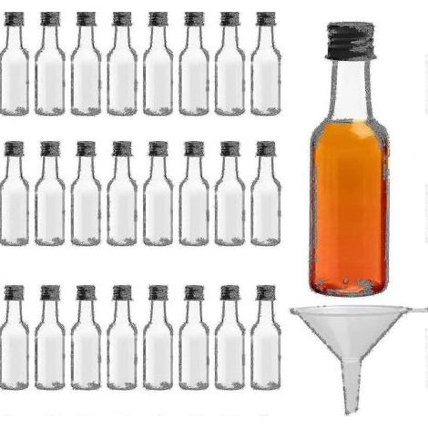 Lot de 24 mini bouteilles vides 50 ml avec bouchon à vis et entonnoir, flacons réutilisables pour voyage et stockage liquide (1/3)