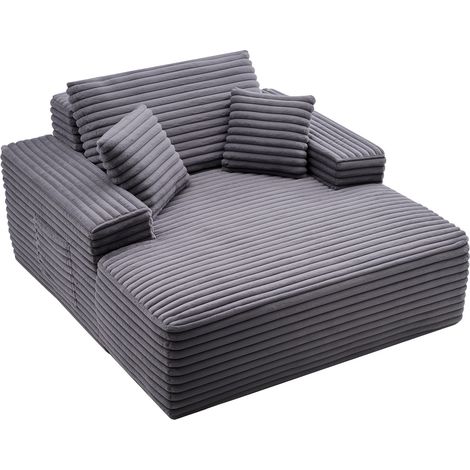VEVOR Chaise Longue 124 cm, Divano Letto Imbottito con Cuscini Decorativi e Braccioli, Divano Letto con Seduta Profonda per Soggiorno, Poltrona Lounge in Spugna Altamente Elastica, Grigio