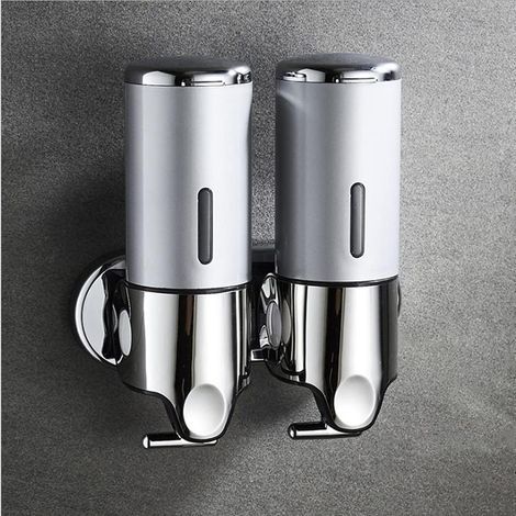 Double wall-mounted soap dispenser, 2 x 500ml pumps, suitable for bathroom, kitchen, home, hotel (silver) (1/5)