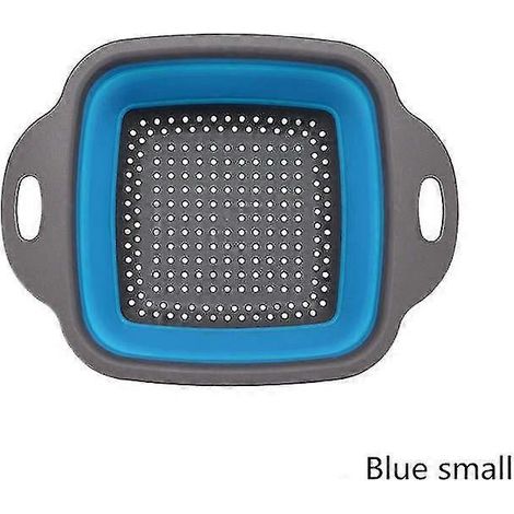Faltbarer Silikon-Abtropfkorb, Küchenhelfer, Wasserfilter, Obst- und Gemüsekorb, quadratischer Organizer, Aufbewahrung – blau, klein