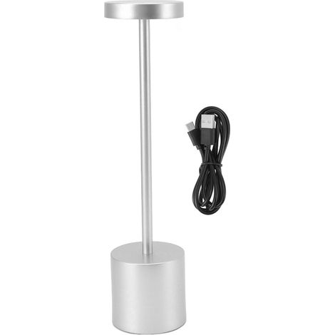 Lampe de bureau LED tactile sans fil, design nordique argenté, 3 températures de couleur, batterie rechargeable USB, hauteur 34cm (1/5)